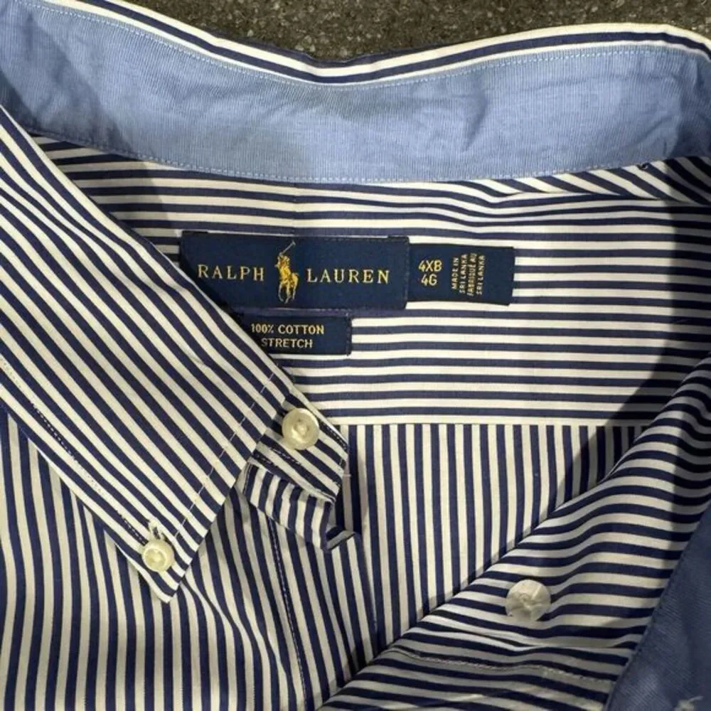 Polo Ralph Lauren Blue White Stripe‎ BIG 4XB Cotton Stretch